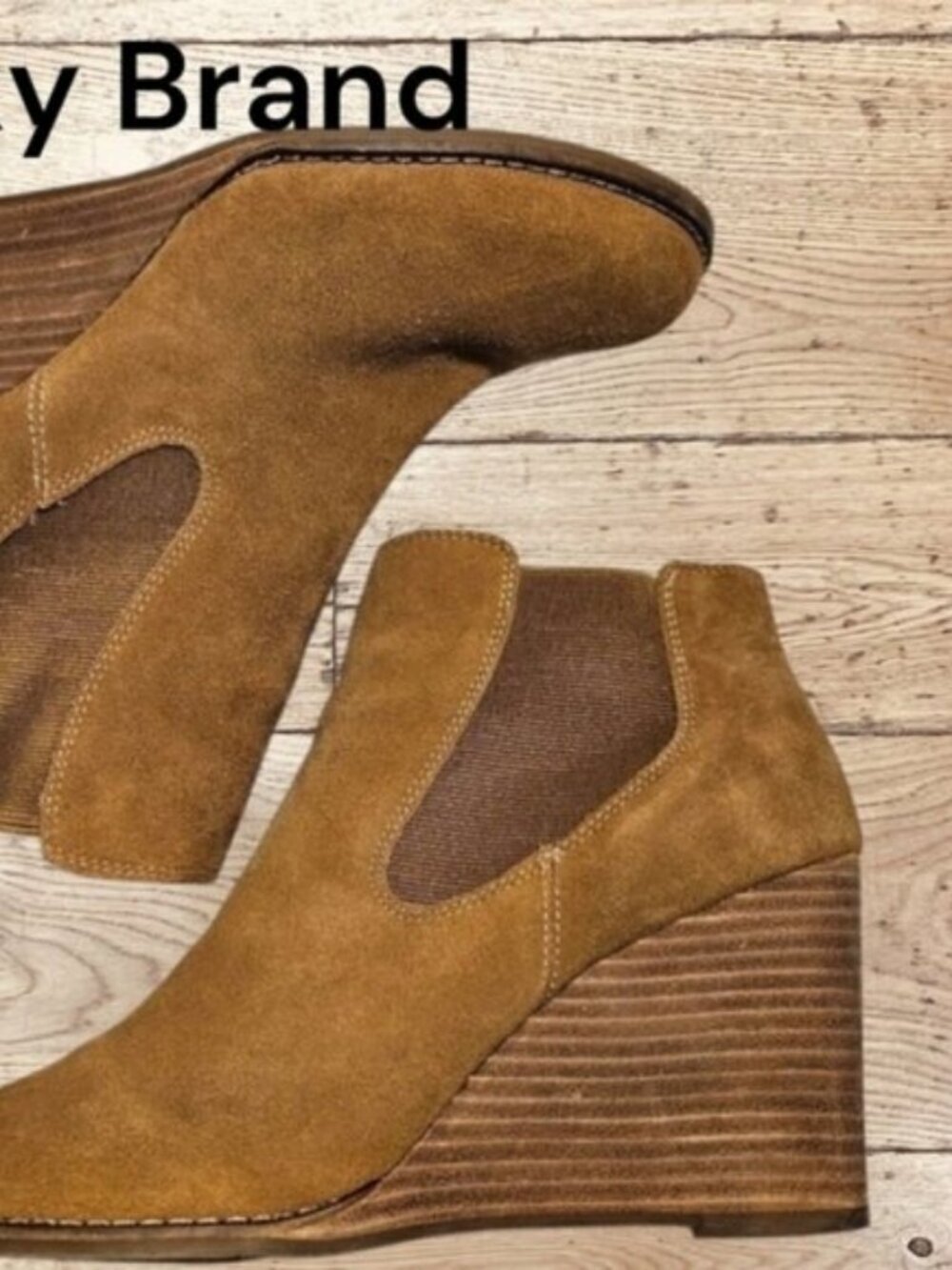 Lucky Brand Sz 10 Yamka 3.5" Wedge Ankle Chelsea Boot Stretch Sides Light Brown - Picture 2 of 11